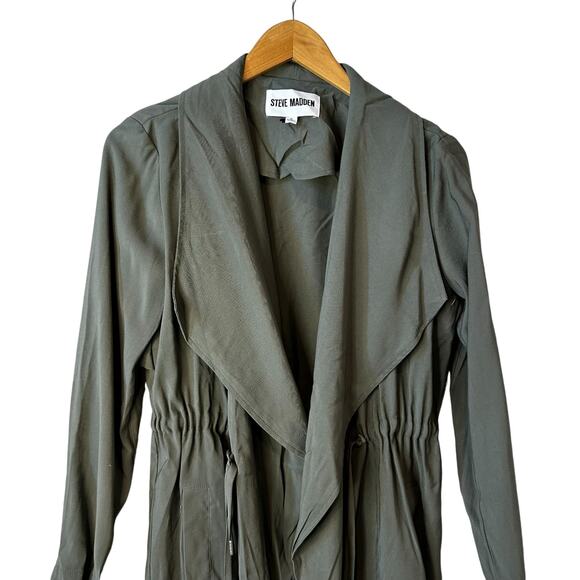 Steve Madden New Women's Drape Collar Open Front Jacket Coat Duster Green Small - Picture 5 of 11